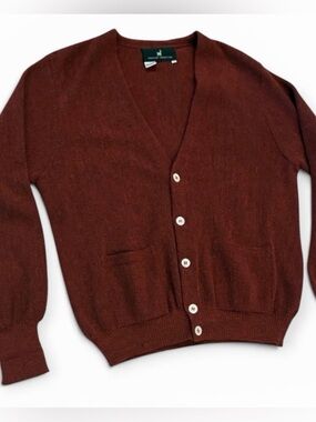 Peruvian Connection Burgundy Alpaca V-Neck Cardigan Men's Vintage
